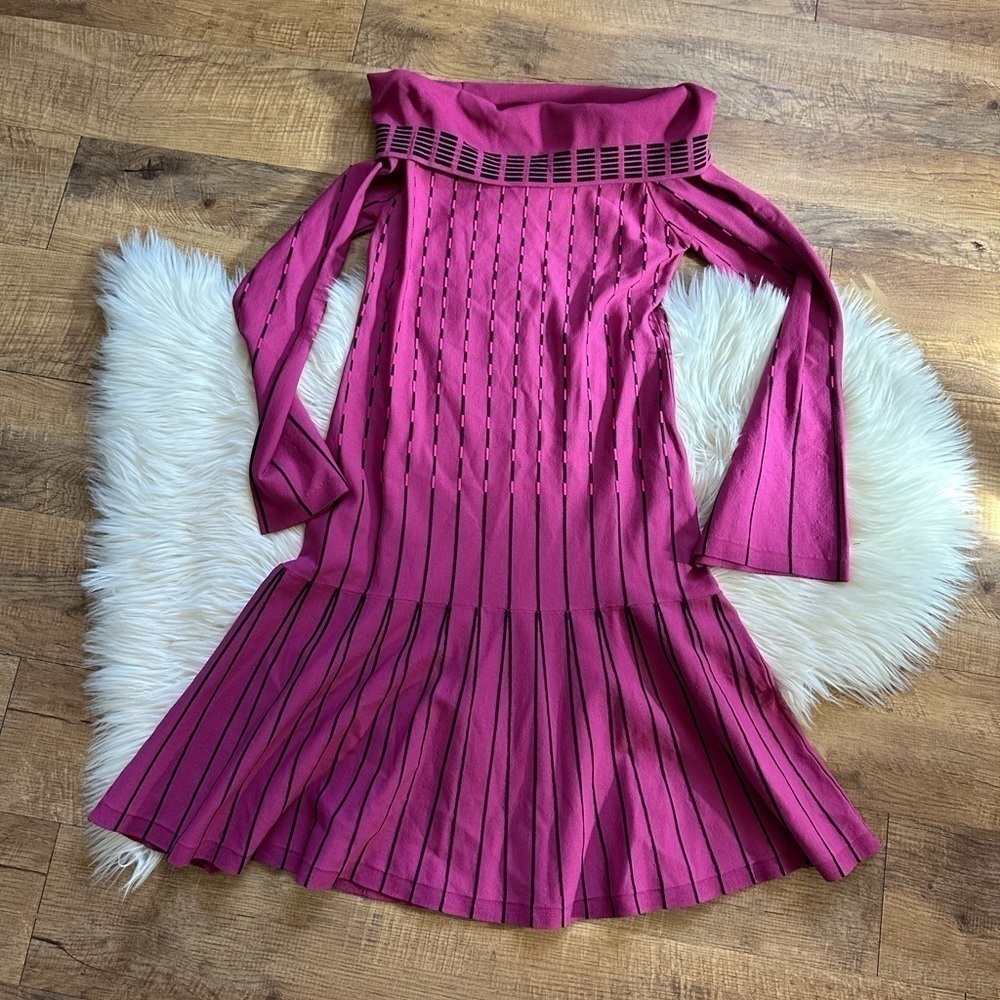 PRABAL GURUNG Off The Shoulder Knit Dress In Raspberry - Picture 4 of 6